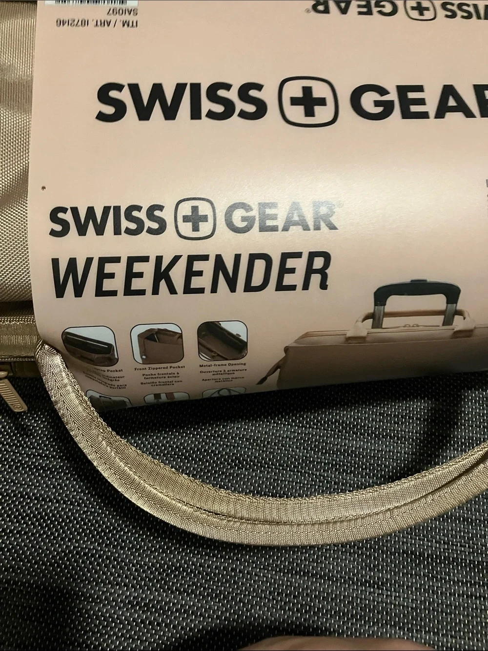 SwissGear Beige Weekender Travel Bag with Tan Handles-measurements in photo